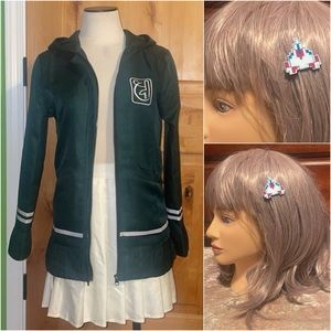Chiaki Nanami Cosplay Anime Costume Jacket & Skirt EUC S w/ Pink Wig & Hair Clip